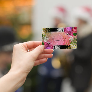 Floral Red Peony Pink Green  Glam Visitekaartje