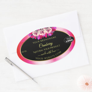 Floral Red Pink Marble Black Product Labels Logo