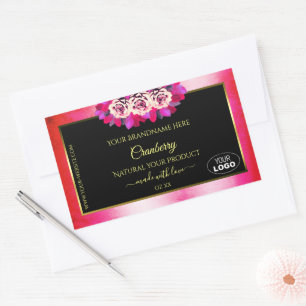 Floral Red Pink Marble Black Product Labels Logo