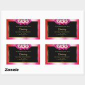 Floral Red Pink Marble Pattern Zwarte Etiket (Vel)