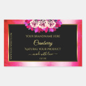 Floral Red Pink Marble Pattern Zwarte Etiket (Voorkant)