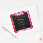 Floral Red Pink Marble Pattern Zwarte Etiket (Envelop)