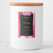 Floral Red Pink Marble Pattern Zwarte Etiket (Voorkant)