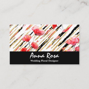 *~* Floral Red Poppy Black Glitter Folie White Chi Visitekaartje