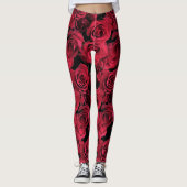 Floral Red Rose Garden Flowers Leggings (Voorkant)