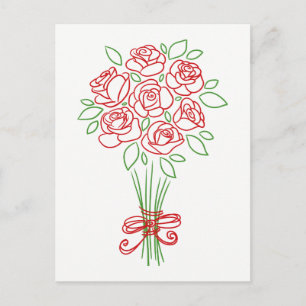 Floral Red Rose & Green Flowers - Love Wedding Briefkaart