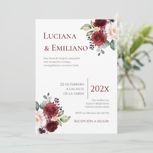 Floral Red Wedding Invitation (Debout devant)