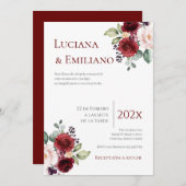 Floral Red Wedding Invitation (Devant / Derrière)