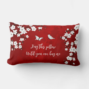 Floral Red White Cherry Blossom "Hug me" Gezegde Kussen
