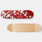 Floral Red White Cherry Blossom Monogram Skateboard (Horizontaal)