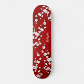 Floral Red White Cherry Blossom Monogram Skateboard (Voorkant)