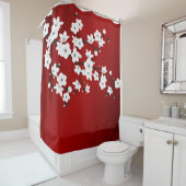 Floral Red White Cherry Blossom Oriental Douchegordijn (In situ)