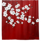 Floral Red White Cherry Blossom Oriental Douchegordijn (Voorkant)