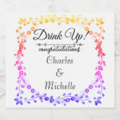 Floral Regenboog Mousserende Wijnfles Etiket (Enkel label)