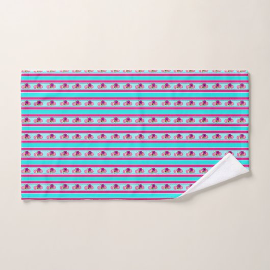 Floral Regency Stripe Turquoise Pink Mix Bad Handdoek (Handdoek)