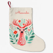 Floral Reindeer Custom Name Kleine Kerstsok (Voorkant)