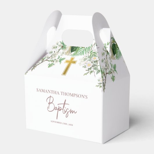 Floral Religous Gold Cross Baptisme Bedankdoosjes (Voorkant Zijde)