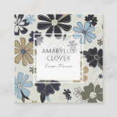 Floral Retro Blue Pattern Vierkante Visitekaartje (Voorkant)