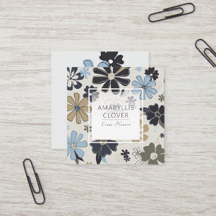 Floral Retro Blue Pattern Vierkante Visitekaartje