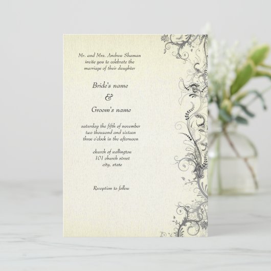 Floral-retro bruiloft kaart (Staand voorkant)