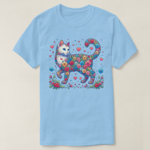 Floral Retro Cat Valentijnsdag Shirt