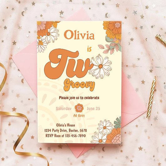 Floral Retro Deux Super Invitation pour le 2e anni