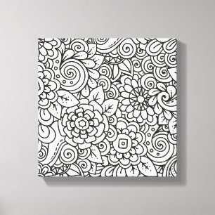 Floral Retro Doodle 6 Canvas Afdruk