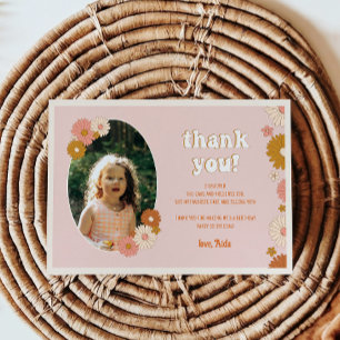 Floral Retro photo Carte de remerciements d'annive