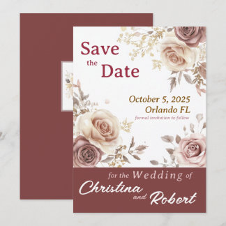 Floral Retro Roos Save the Date Wedding Invitation Kaart