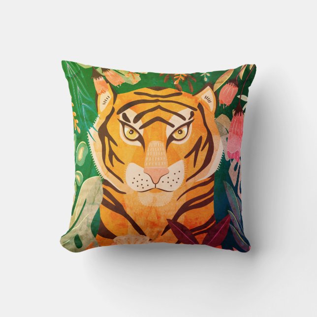 Floral Retro Tiger Pillow Kussen (Voorkant)