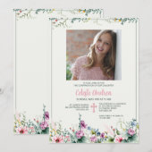 Floral Revelry Photo Religious Invitation (Devant / Derrière)