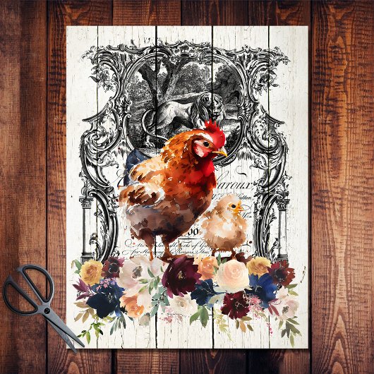 Floral Rhode Island Red Chickens Tissuepapier