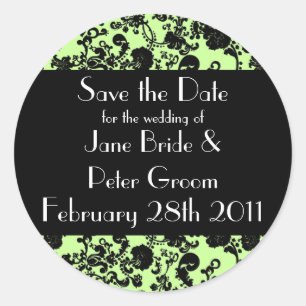 Floral Rococo Wedding, bewaar de datum rond de sti Ronde Sticker