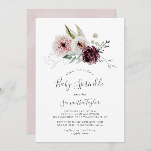 Floral Romance Baby Sprinkle Kaart (Voorkant / Achterkant)