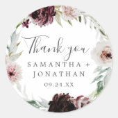 Floral Romance Bedankt voor je bruiloft voor de St Ronde Sticker (Voorkant)