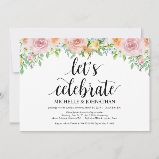 Floral Romance Elopement Reception Kaart (Voorkant)