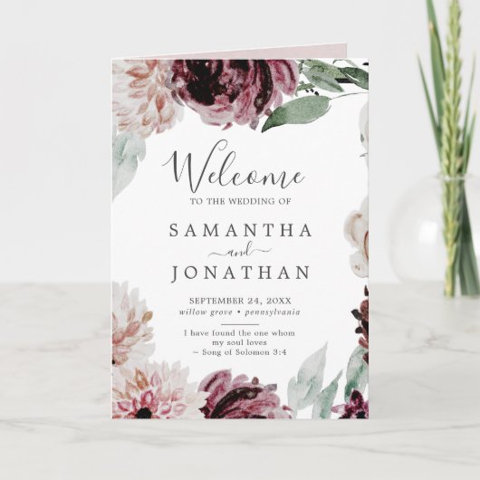 Floral Romance Folded Wedding Programma (Voorkant)