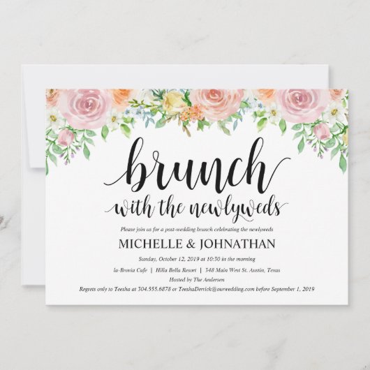 Floral Romance Post Mariage Brunch Invitation Card (Devant)