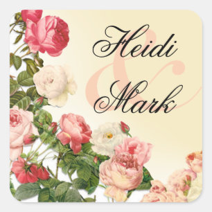  Floral Romance Roze rozen   ivoor Vierkante Sticker