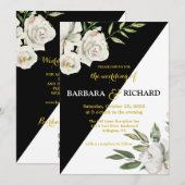Floral Romantic Black & White Wedding Kaart (Voorkant / Achterkant)