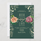 Floral Romantique Faire-part de mariage vert émera (Devant)