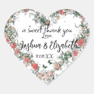 Floral romantische bruiloft dank u Gift Favor Labe Hart Sticker