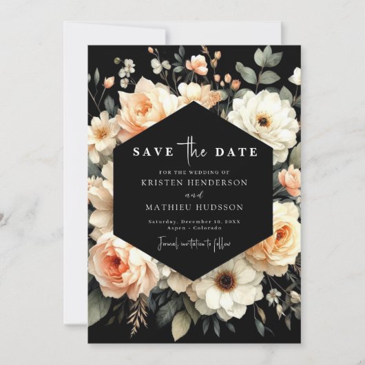 Floral Romantische perzik bruiloft Save The Date (Voorkant)