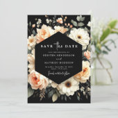 Floral Romantische perzik bruiloft Save The Date (Staand voorkant)