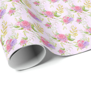 ** Floral Romantische Roze Rozen Bloemen Cadeaupapier
