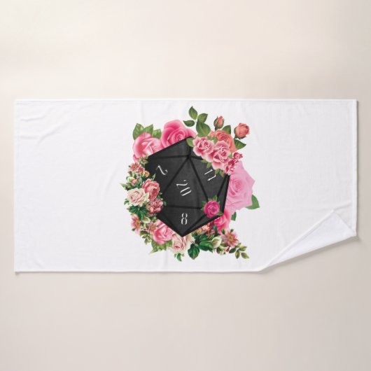 Floral Roos D20 Tabletop RPG Gaming Dice Badhanddoek (Badhanddoek)