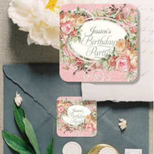 Floral Roos Elegant Blush Birthday Party Ronde Sticker