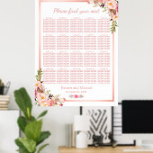 Floral Roos Gold | 20 Tables Wedding Seating Chart Poster (Thuiskantoor)