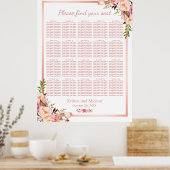 Floral Roos Gold | 20 Tables Wedding Seating Chart Poster (Keuken)