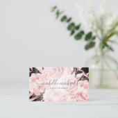 Floral Roos Gold Black Modern Script Visitekaartje (Staand voorkant)